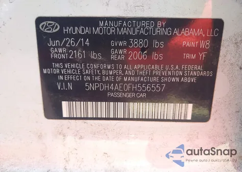 2015 Hyundai Elantra Se z USA, uszkodzony, nr VIN 5NPDH4AE0FH556557